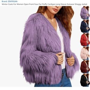 Open Front Faux Fur Fluffy Cardigan Long Sleeve Outwear Shaggy Jacket